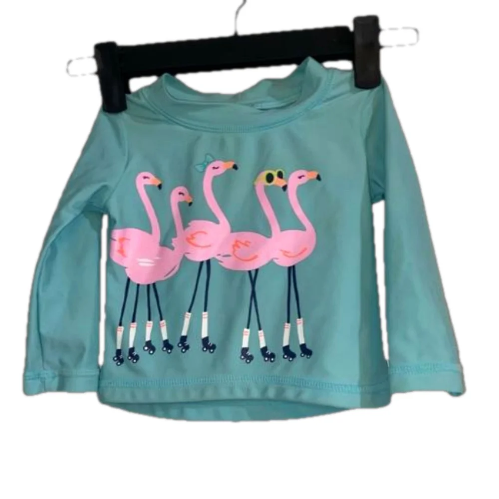 ⭐️ 3/$20 Girl's Carter's Swimsuit Rashguard 12 Months Blue Pink Flamingo